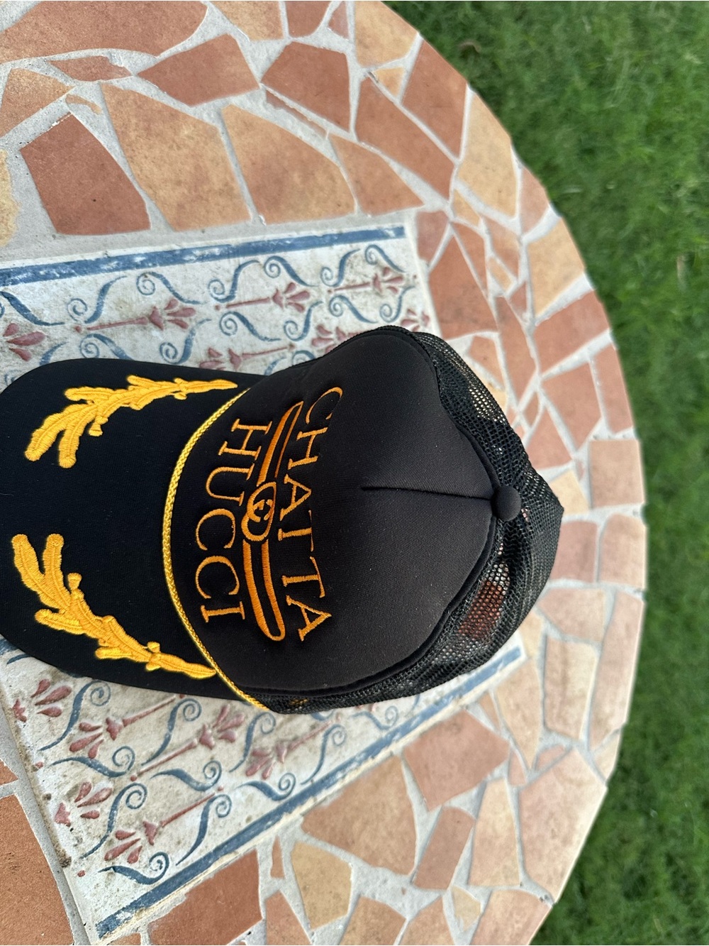 Chatta Hucci Trucker Hat – Black & Gold Embroidered Snapback Cap